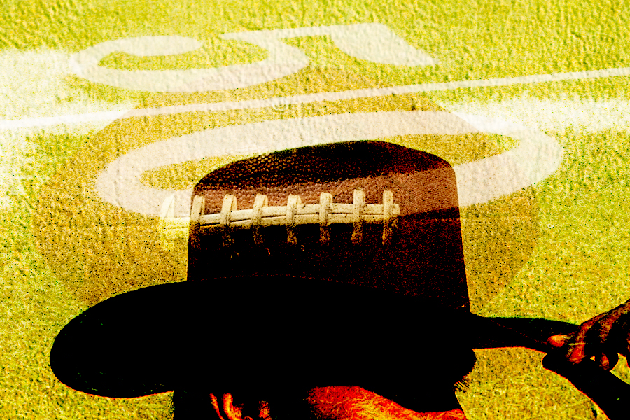 picture of a cowboy and a football field