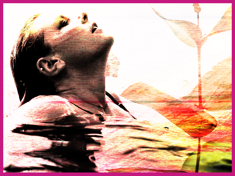 Woman in water with a plant